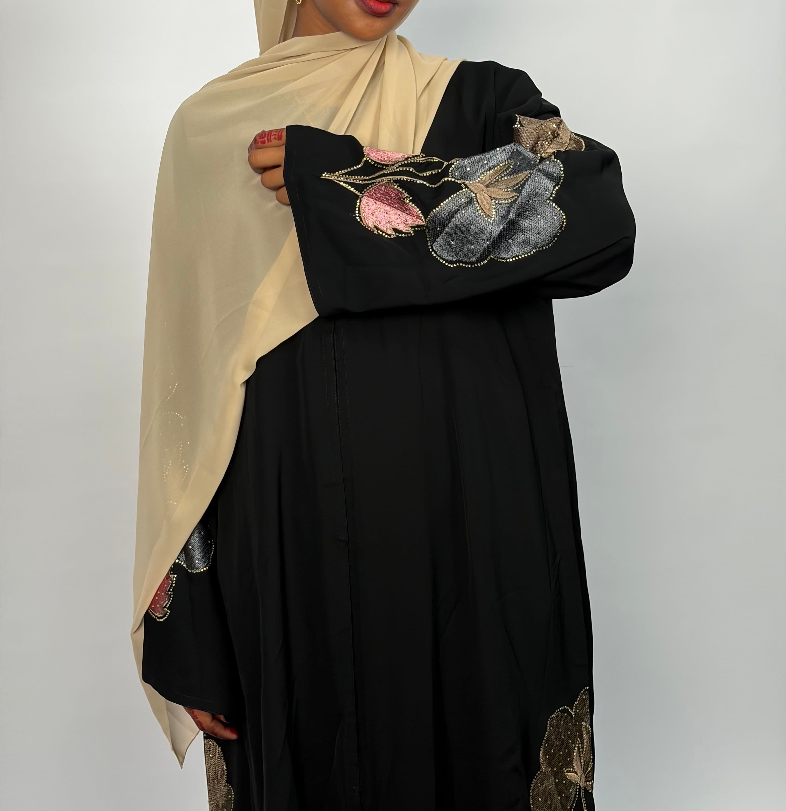 Amira flora abaya  - Black