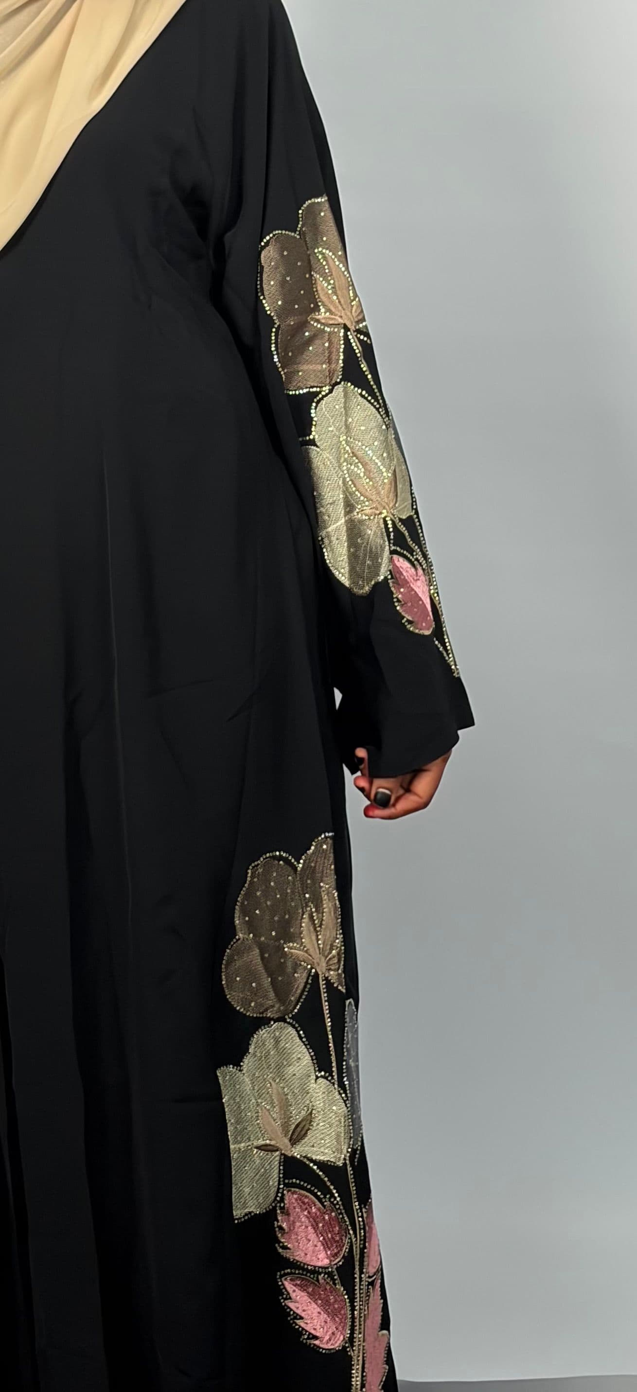 Amira flora abaya  - Black