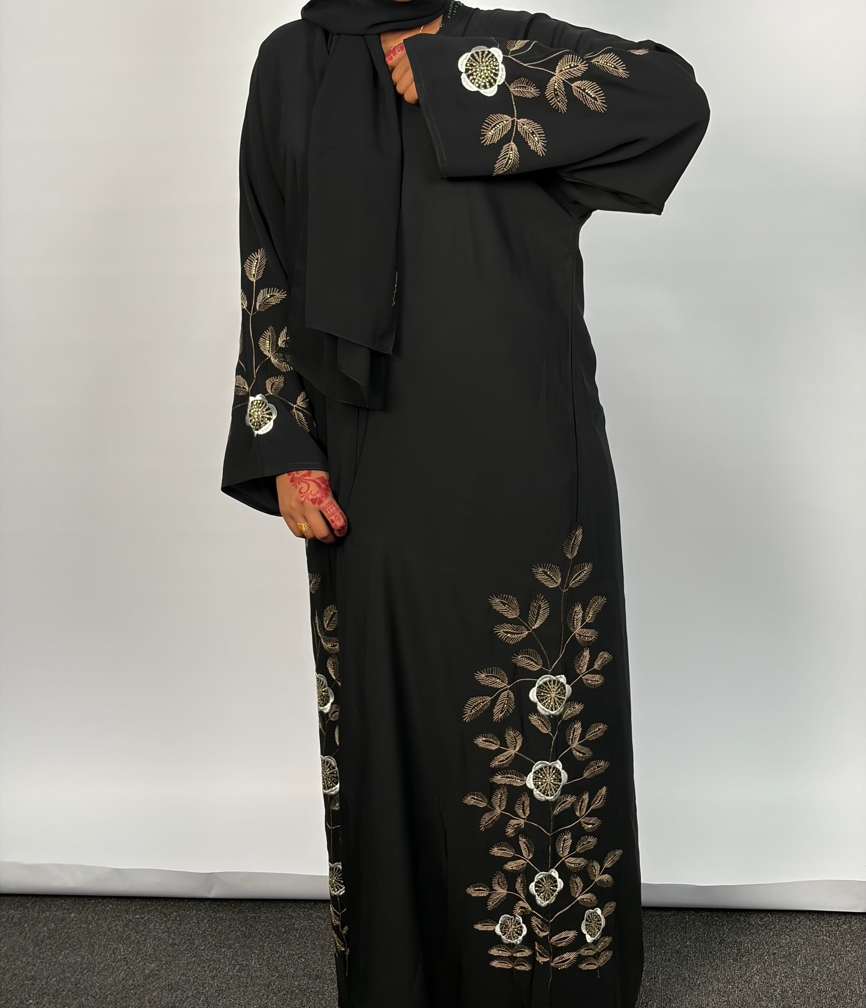 Noor leaf abaya  - Black
