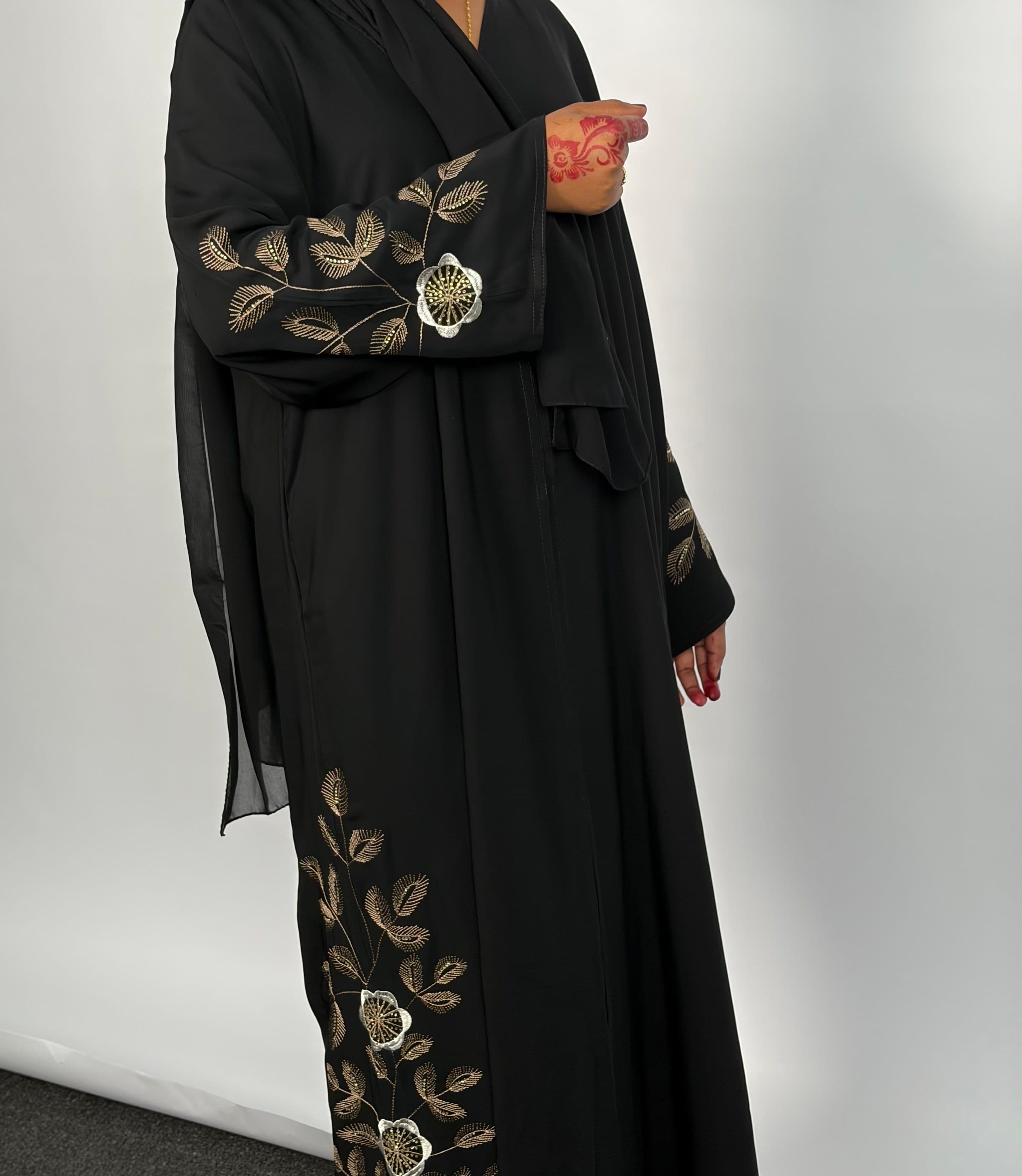 Noor leaf abaya  - Black