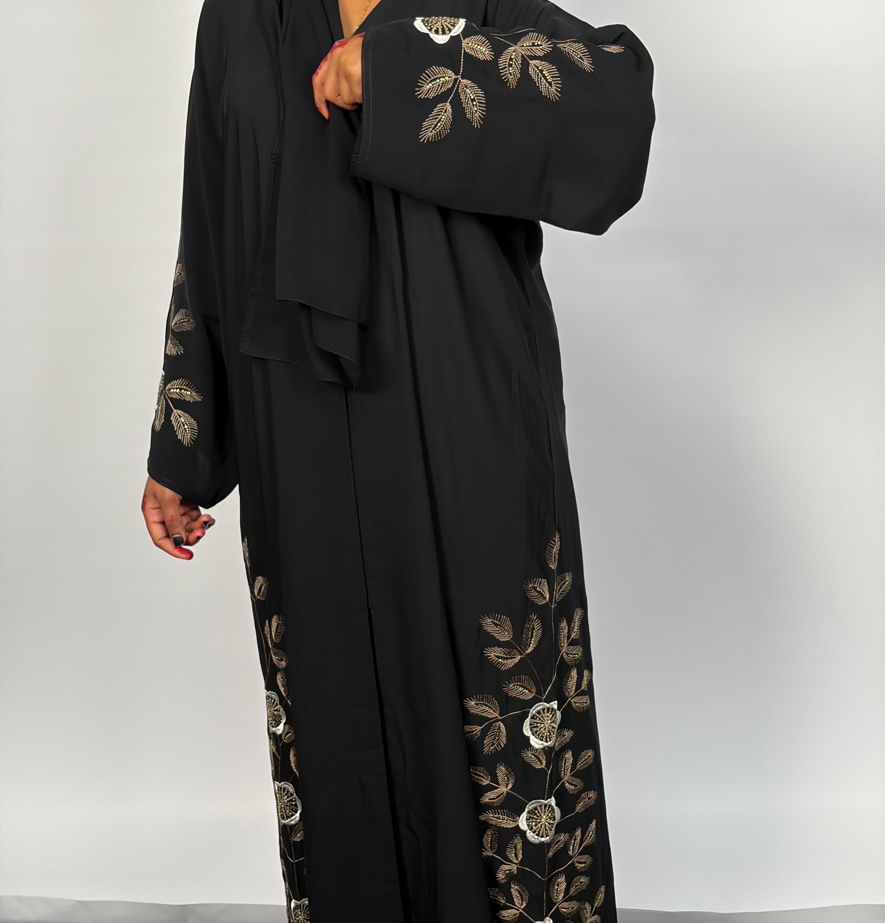 Noor leaf abaya  - Black